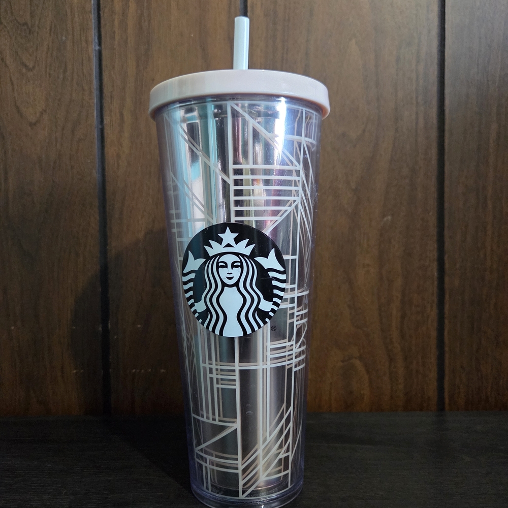 Starbucks Geometric Silver Tumbler with Straw